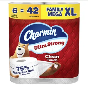 Ultra Strong Clean Touch Toilet Paper, 6 Family Mega XL Rolls = 42 Regular Rolls