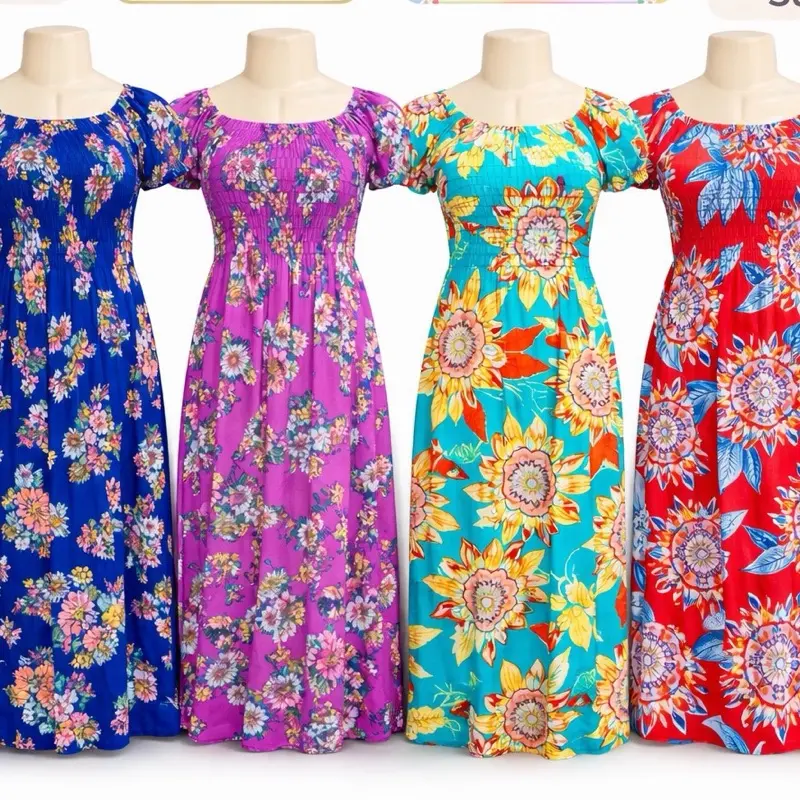 4 Pack Women’s Maxi Dresses Assorted Floral Prints Sizes M L XL Casual Summer Dresses Bundle in Vibrant Colors