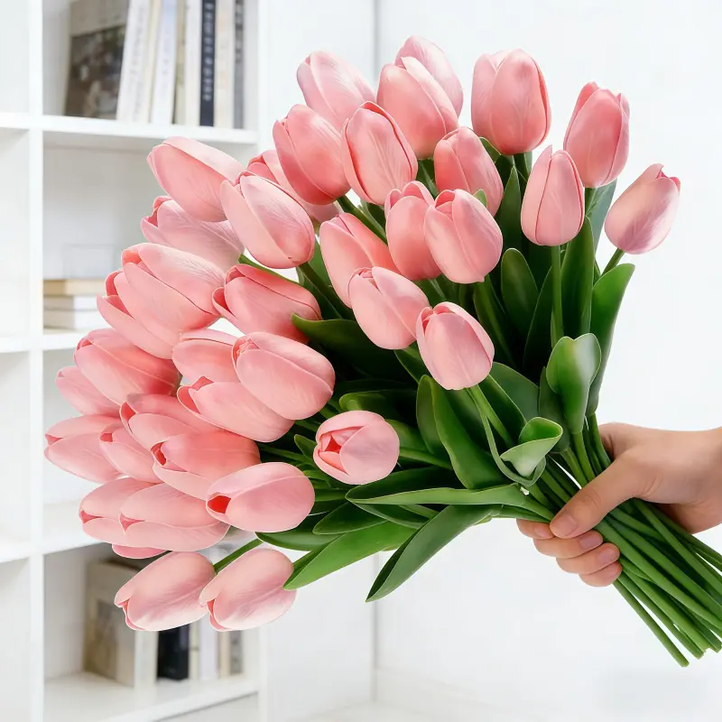 30 PCS Synthetic PU Mini Tulips, with realistic texture. Suitable for Easter flower vases, wedding bouquets, floral arrangements for tables, and indoor/outdoor decorative holiday artificial flowers, Fake Tulips, Lifelike Artificial Flower