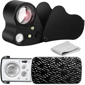 2 Pack Jewelers Loupe, 30X 60X 90X Illuminated Jewelers Eye Magnifier and Magnifying Glass Loop with UV Black Light and Bright LED Light for , , , ,  (Black)