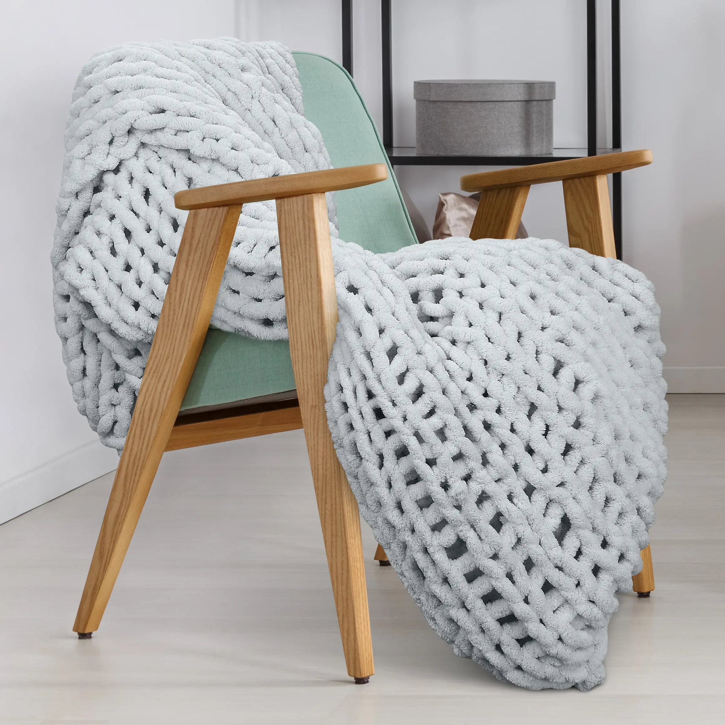 Chunky Knit Blanket, Soft Yarn Knitted Blanket,  Crochet Chenille Blanket, Decorative Cable Knitted Throw Blankets for Couch, Bed, Sofa, 50"x60"
