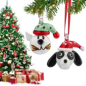 Cat and Dog Christmas Ornaments 2024 2PCS Glass Ornaments for Christmas Tree Blown Glass Animal Ornaments for Tree