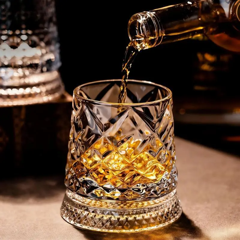 Luxury 360° Rotating Star-Cut Crystal Whiskey Glasses - Premium Glassware Drinkware Tumbler, European Elegant Barware, Festive Party Gift for Home Supplies