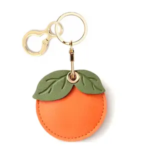 Leather Keychain Holder Case Compatible with Apple AirTag, Cute Protective Air Tag Cover With Keychain Ring, Anti-Scratch Finder GPS Tracker Case for Wallet Keys(Persimmon)