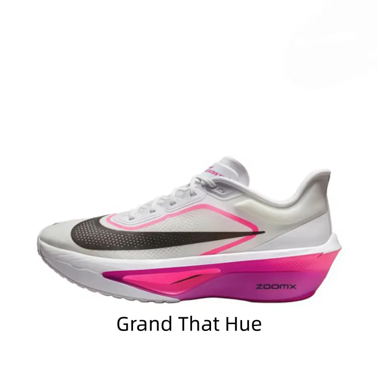 White Hot Pink Gradient Carbon Plate Racing Running Shoes Breathable Perforated Mesh Upper Black Side Logo Pink Outline High Rebound Gradient Foam Midsole Non Slip Rubber Outsole Marathon Competition Training Sneakers