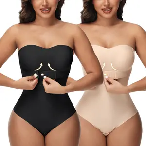 1/2 Pack Strapless Shapewear Bodysuits for Women Tummy Control Shapewear Thong Bodysuit with Built in Bra   Fajas Body Shaper with Removable Straps, Regular Size, Plus Size, Womenswear Underwear