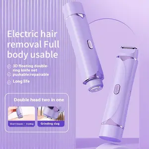 Women's 2-in-1 Electric Trimmer and Body Hair Remover, featuring a dual-head design suitable for bikini line, underarms, legs, and facial hair removal; USB rechargeable.