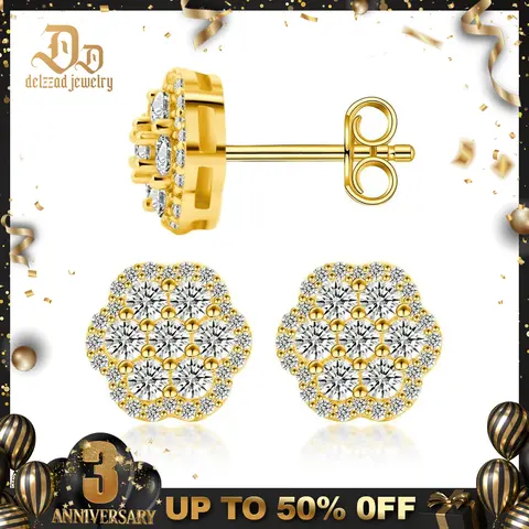 Delzzad Eternal Bloom Stud Earrings Flower Cluster Stud Earrings VVS Synthetic Moissanite Earrings S925 Studs Moissanite Earrings Jewelry Perfect Birthday Engagement Anniversary Mother’s Day Christmas Valentine's Day Gifts