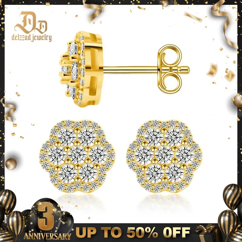 Delzzad Eternal Bloom Stud Earrings Flower Cluster Stud Earrings VVS Synthetic Moissanite Earrings S925 Studs Moissanite Earrings Jewelry Perfect Birthday Engagement Anniversary Mother’s Day Christmas Valentine's Day Gifts