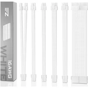 PSU  Extension Kit - Sleeved - Custom Power  Extension, 16 AWG, 24/8/6/4-PIN with White Combs
