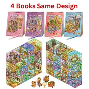 Mother's Day Gift 4(Same Book with Different Colors) Sticker Books (1200+ Stickers), 32 DIY 3D Scene Sticker Collection with Tweezers, Reusable Creative Craft Set – Aesthetic Art Supplies & Party Favors