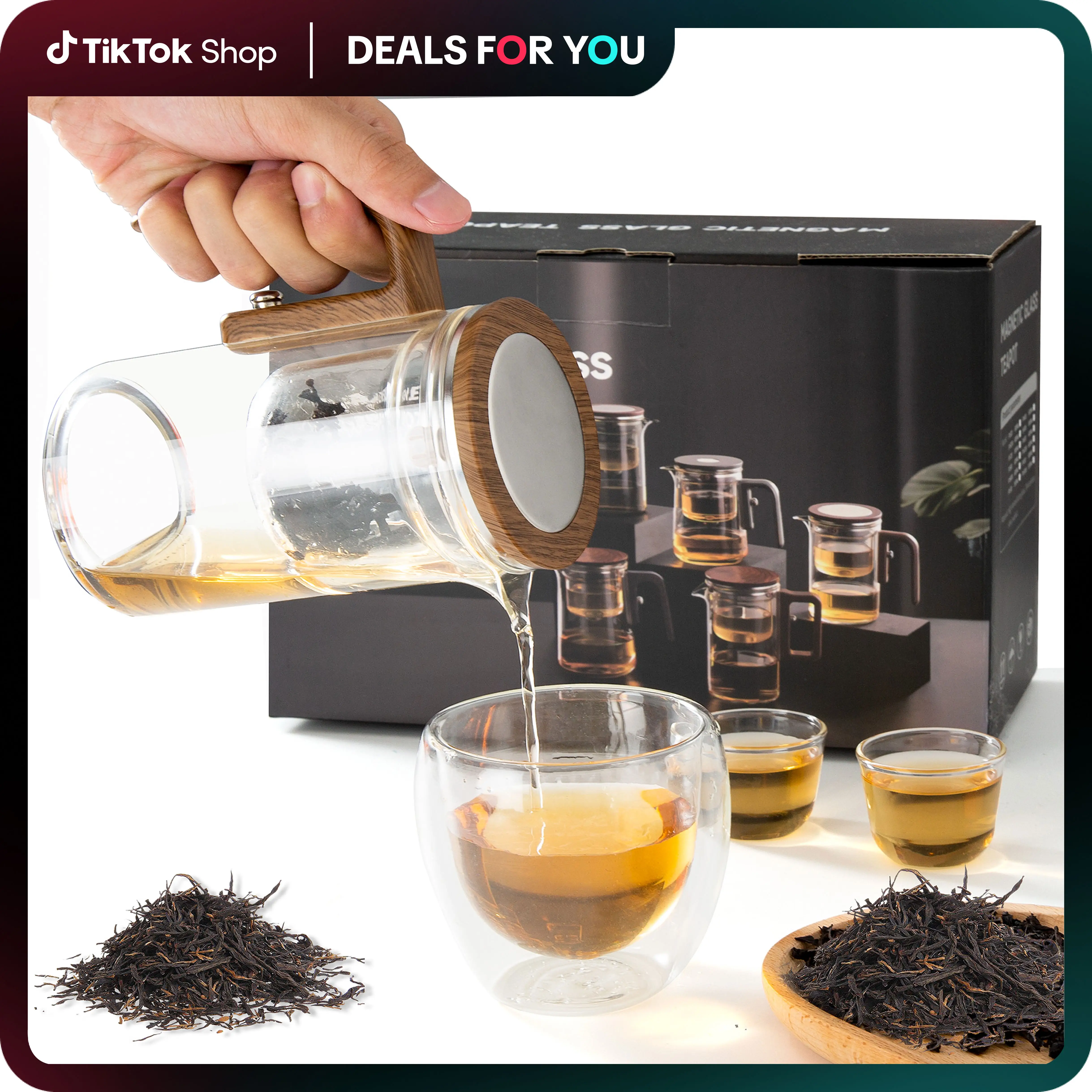 Pouring EnchantiPot Magic Pot - Separator Pot with Magnet, Inner Biliary Magnet Cup, Enchanted Glass Teapot with Strainer Separating Wooden Handle Inf