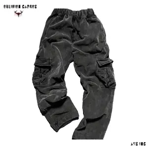 MISPRINT OBLIVION CARGOS - BAGGY COTTON MENSWEAR BAGGY COTTON PANTS SOFT MEN'S LOOSE POCKET CARGO PANTS EMBROIDERED BREATHABLE STYLISH