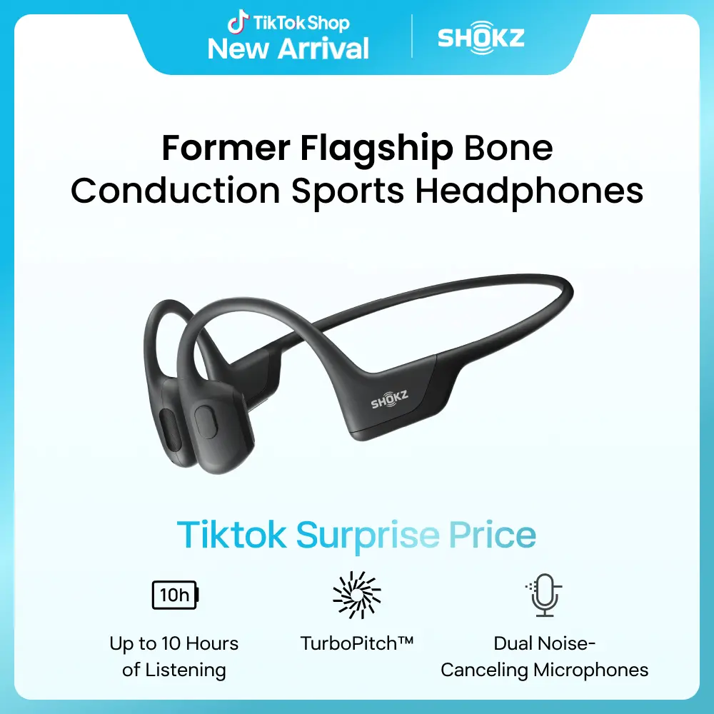 SHOKZ OpenRun Pro Open-Ear Bluetooth Bone Conduction Sport Headset - Electronic Audio Device, Sweat-Resistant Wireless Earphones with Premium Deep Bass, Built-In Mic for Hands-Free Calls
