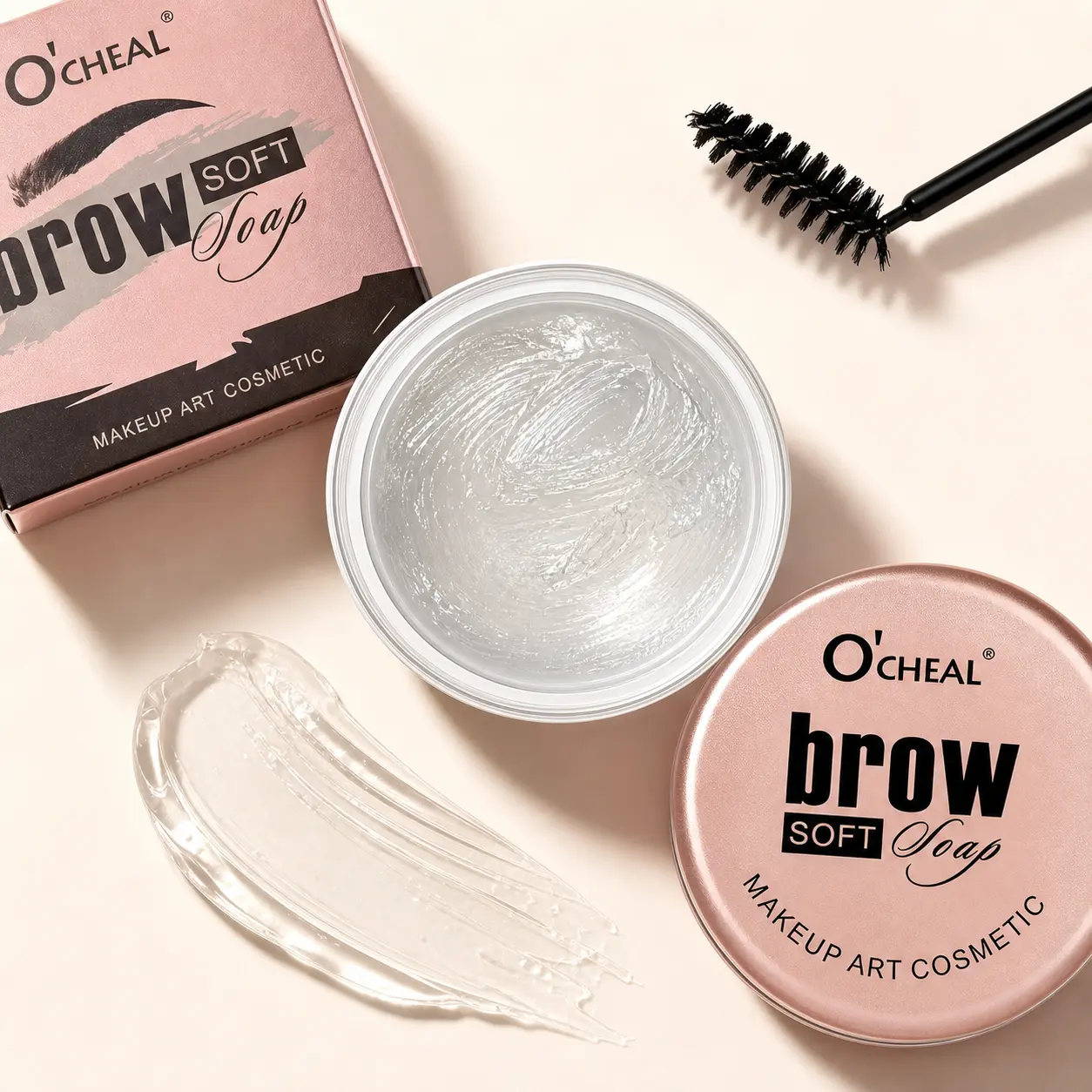 O’CHEAL Clear Brow Styling Soap with Spoolie Brush, Waterproof Strong Hold Eyebrow Gel for Fluffy Laminated Brows, Long-Lasting Colorless Brow Wax, 8g