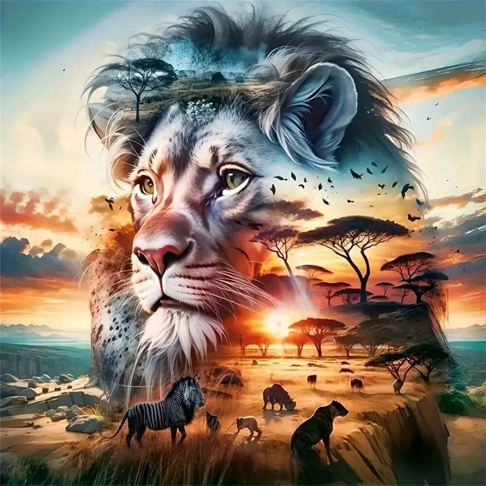 Diamond Mosaic Lion Animal New Arrival Painting Sunset DIY Cross Stitch Kits Diamond Embroidery Handmade Gift Needle Crafts Kit