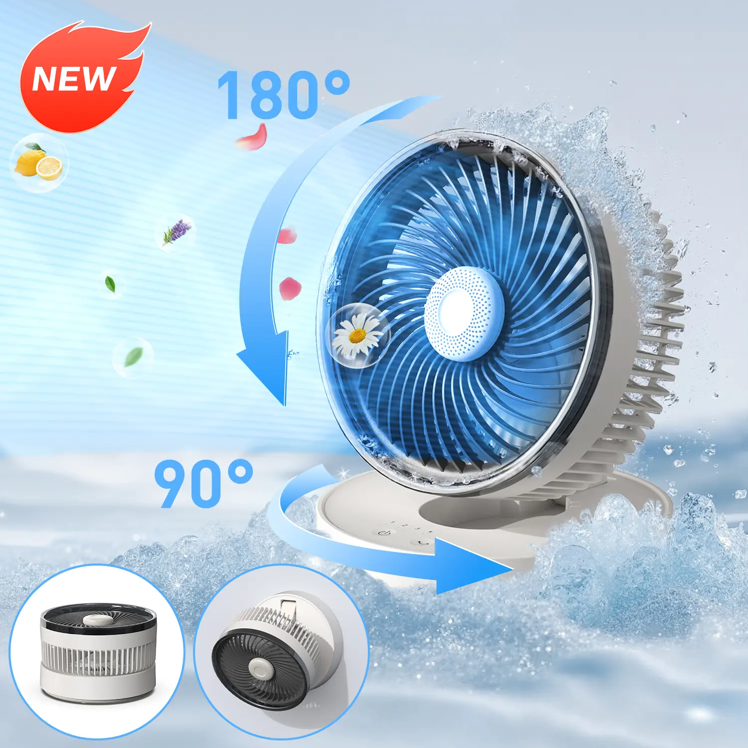Multi-Use XH04 Portable Fan with 4000mAh Battery, 90° Auto Swing, 4 Speeds, Foldable Design, Quiet Cooling for Kitchen, Office, Dorm, Outdoor, USB Desktop Fan with Essential Oil Diffuser,back to school,back to school haul