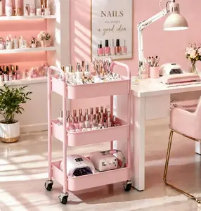 Pink 3-Tier Rolling Storage Cart – Versatile Organizer for Nail Tools, Craft Supplies, Kitchen Essentials & More – Compact, Mobile, Stylish & Functional!