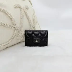Pre-owned CHANEL Classic Caviar Black Small Flap Wallet with Silver Hardware AP023 WWL