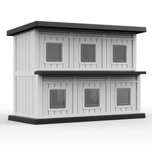 2-Story Waterproof Resin Cat House | Outdoor Feral Cat Shelter with 6 Doors | Easy Clean Multi-Pet Cottage