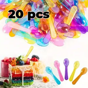 20-Piece Mini Sampling Spoons Set, Disposable Plastic Dessert Spoon, Tableware, Perfect for Parties Weddings Christmas, Ideal for Ice Cream Cake Yogurt Jelly Jam