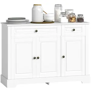 Sideboard Buffet Cabinet – White, Modern Accent Cabinet with 2 Drawers & Adjustable Shelf, 45.25"W, Recessed Door Panels, Antique Metal Knobs, Anti-Tipping