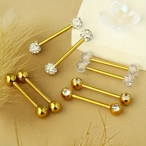 Gold Tone Tongue Ring Set, 8-Piece Assorted Barbells with CZ, Crystal Ball & Solid Ball Tops, Multi-Style Piercing Jewelry for Everyday & Edgy Styling