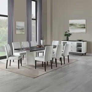 Acme DN02955-7PC Carena 7 pc Mid Century Modern Dining Table Set with White & Brown Finish 40"x78" Table & 6 Side Chairs