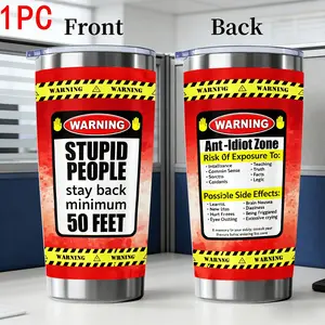 Funny Warning Theme Stainless Steel Insulated Cup, Dual-Sided Design Large Capacity Portable Office Water Bottle, 20oz Model Xinghao