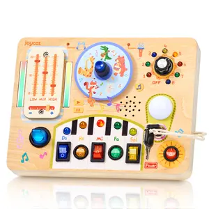 JoyCat Busy Board with Led Light, Montessori Toys for Boys and Girls, Wooden Sensory Toys with Music, Light Switch Board, Travel Toys, Birthday Gifts
