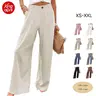 Kingapril Women's Cotton Linen High-Waisted Wide-Leg Pants - Casual Button-Up Trousers with Elastic, Summer Vibes, Back to School Outfits, Iron and Hang to Dry
