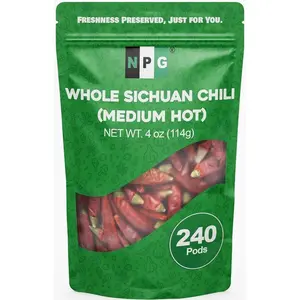 NPG Sichuan Red Chili Peppers 4 Ounces, Medium Hot, Premium Szechuan Dried Red Chilies for Chili Oil, Paste, and Sauce, Used in Mexican, Chinese, Thai Dishes