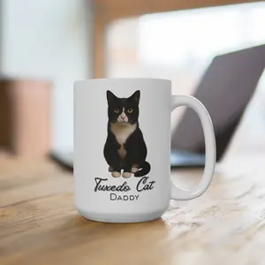 Tuxedo Cat Daddy 15oz Ceramic Mug for Cat Lovers - Perfect Gift for Father's Day, Birthday, or Cat Enthusiasts - Microwave & Dishwasher Safe Reusable Coffee & Tea Cup