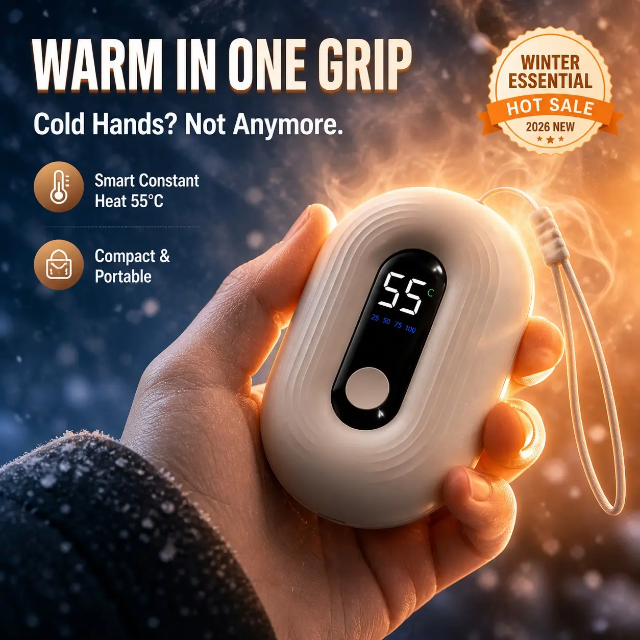 Portable Hand Warmer 🔥 Fast Heating 55°C | Winter Must Have ❄️ Rechargeable Pocket Heater Hands Warm