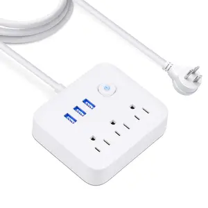 Smart Power Strip with USB Ports - Surge Protector with 3 USB and 3 Outlets, Flat Plug Extension Cord,One-Button Switch, For Bedroom, Office, Cruise, Travel, Dorm -Ideal for Tech Enthusiasts & Travelers