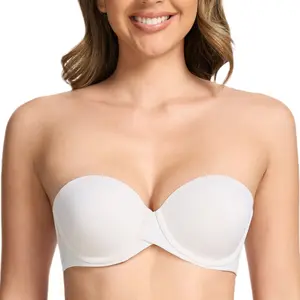 MELENECA Women's Minimalist Plus Size Plain Strapless V-Neck Bra - Smooth Foam Padded Cup, Underwire Lift, Adjustable Stay-Put Design, Hand Wash Only - Black Friday Deal