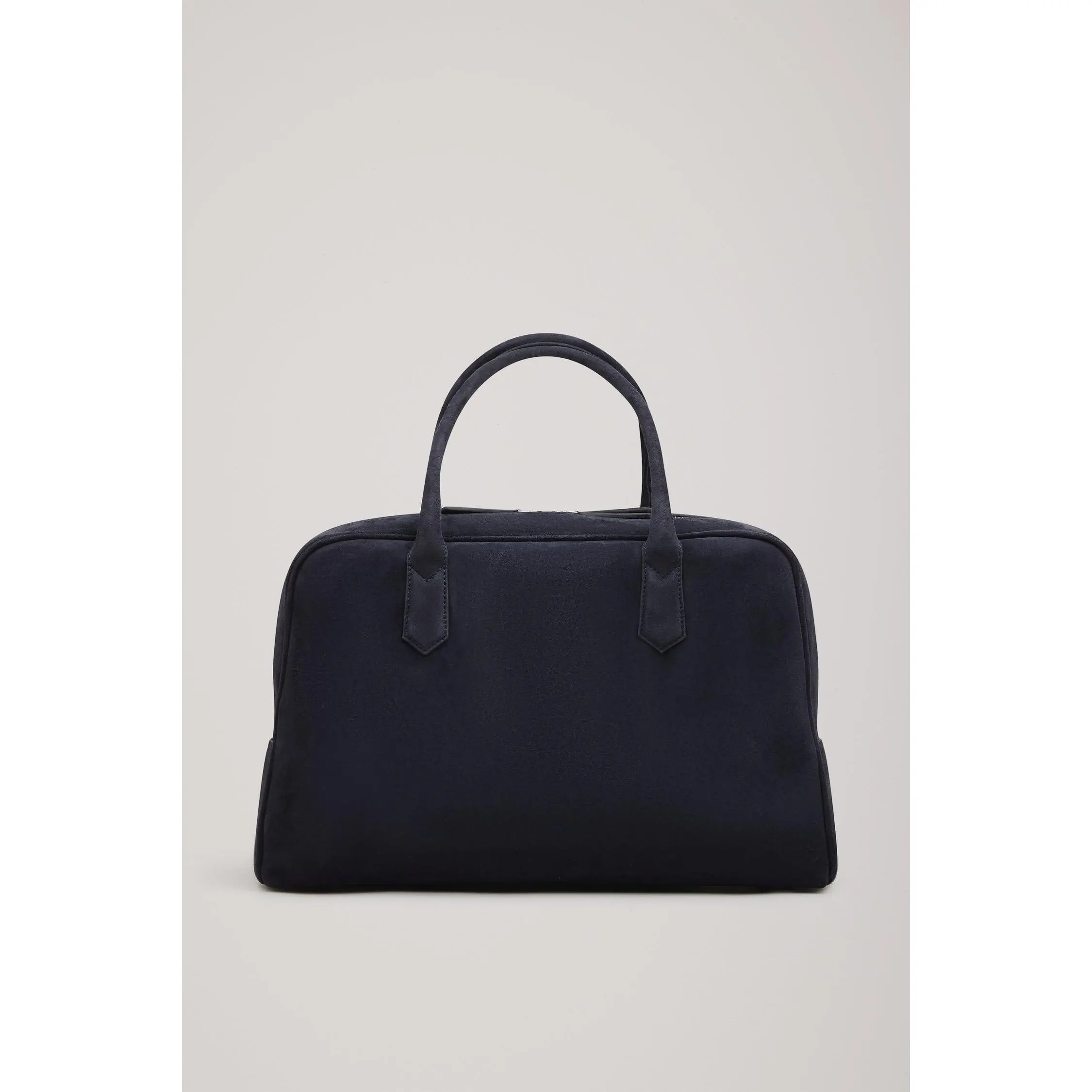 Women's Full Leather Emery Talbot Handbag - Ink Suede, Carryall, Cotton Liner, Double Zips, for Everyday Use, Refined Proportions