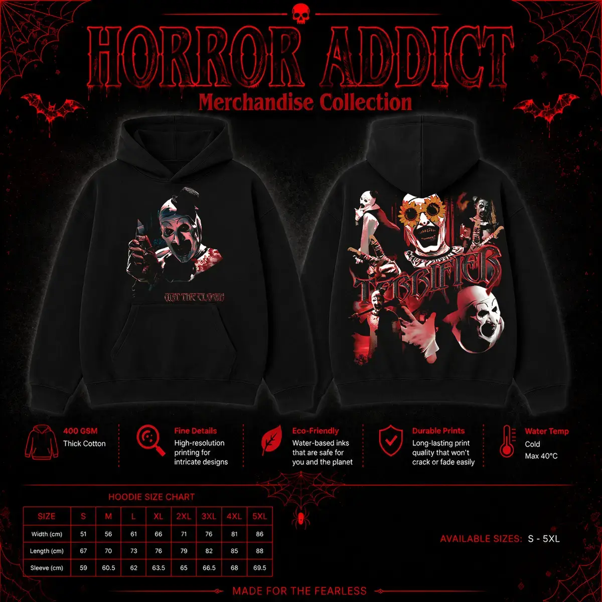 Art the Clown TERRIFIER Gildan Unisex T-Shirt, Sweatshirt & Hoodie, Premium Cotton Horror Movie Shirt, Art the Clown Costume, Halloween Costume, Terrifier Outfit, Halloween Horror Movie Shirt, Horror Fan Gift Decor