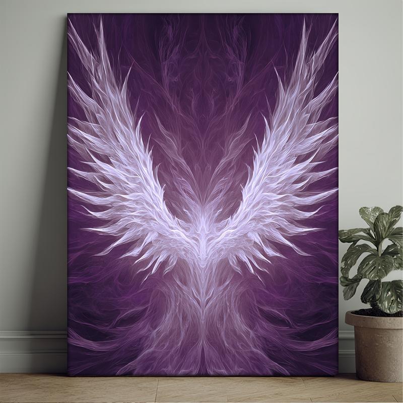 1pc Modern Gothic Purple & White Angel Wings Canvas Wall Art - Abstract Wing Design with Deep Violet-Purple Background, Wrapped Wood Frame, 12x16 Inch Square Painting for Home Decor, Living Room, Bedroom, Office