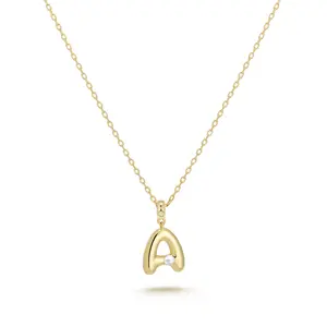 【Flash Sale】Milan Chiva 14K Gold Plated Puffy Tiny Letter A-Z Initial Pendant Necklace for Women with Cute Simulated Pearl