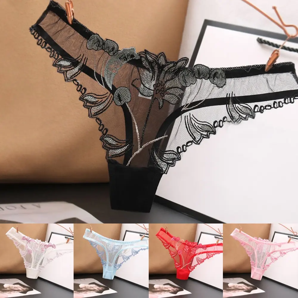 Women's Sheer Knickers - Lace Trim Briefs, Soft Panties, Lace Mesh Thongs, G-String Underwear, Sheer Breathable Knicker