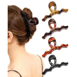 4 count Large Wave Claw Clips for Thick Hair, Non Slip  Hair Clip Claw for Women Girls,  Brown Cute Hair Accessories for  Occasions (Color 2)