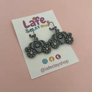Lafe Clay Shop Fairytale Carriage Earrings Handcrafted Clay Design with Delicate Flower Accents