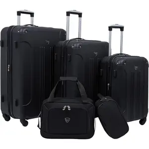 Club Chicago Hardside Expandable Spinner Luggage, Black, 5 Piece Set