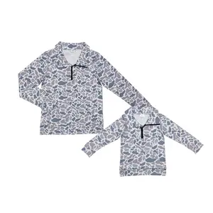 Kids' & Mama Casual Camo Print Longsleeves Collared Zipper Pullover, Cozy Matching Set for Hunting Season Outdoors