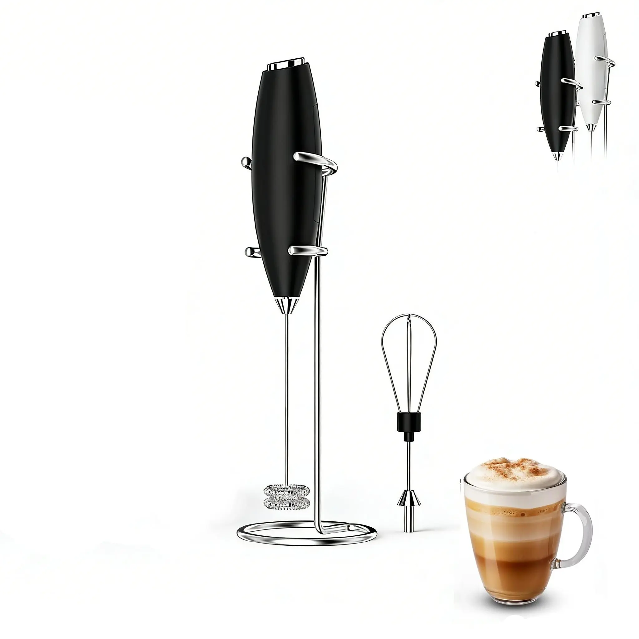 Powerful Milk Frother Wand - 2in 1 Handheld Coffee Frother and Egg Whisk - Portable Mini Frother with Stand - Blending Drink Blender and Frother for Coffee, Latte, Matcha, Hot Chocolate, Coffee Making Tool, Coffee Equipment, Coffee Tools