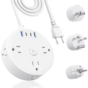 European Travel Plug Adapter,  to UK  Power Strip for EU/UK/, 6 Outlets 4 USB Ports, 5ft Extension Cord, International Power Adapter for Travel Cruise Ship