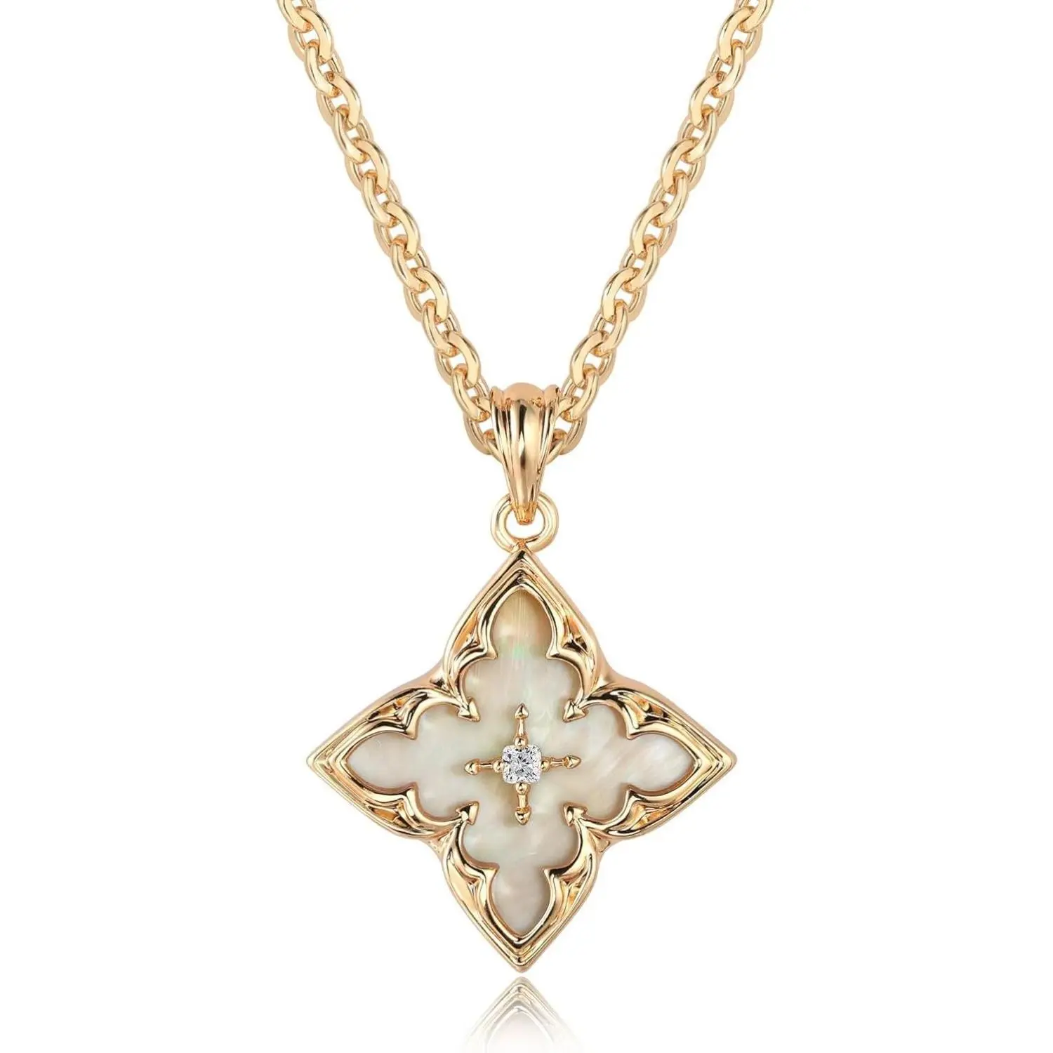 Fettero Dainty Clover Necklace Jewelry for Women, Gold-Plated Minimalist Pendant with Mother of Pearl, Adjustable Chain, Anniversary Gift, Mom, Female, Unisex, Nickel-Free, Hypoallergenic, Four-Leaf