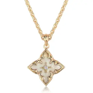 Fettero  Clover Necklace for Women Plated CZ Pendant Adjustable Chain Choker Charm Lucky Jewelry Mother of Pearl Pendant