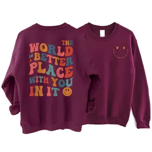 Retro Smiley Positive Vibes Sweatshirt,The World Is Better With You In It T-Shirt, Smiley Face Graphic Sweatshirt,Feel Good Oversized Sweater